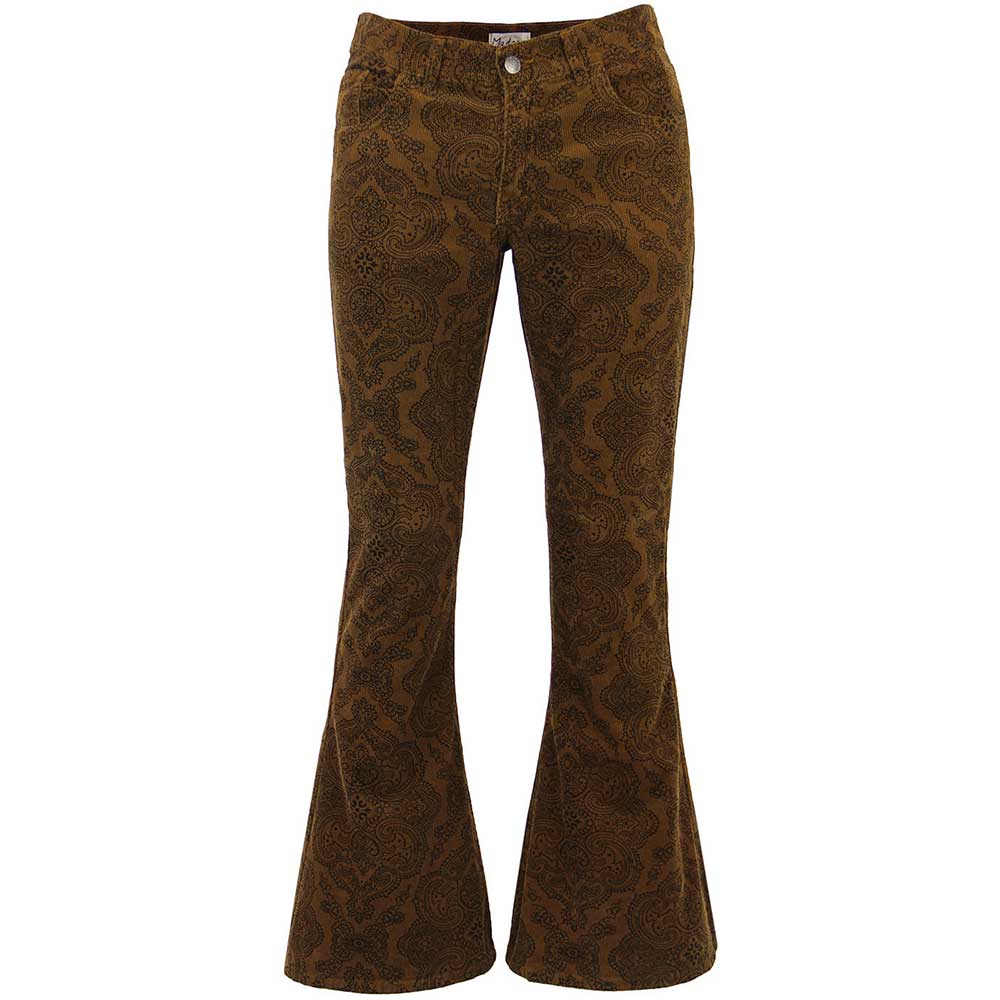 Run & Fly - Paisely Corduroy retro Flared broek - Bruin